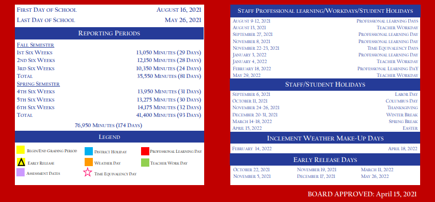 District School Academic Calendar Key for La Union Elementary