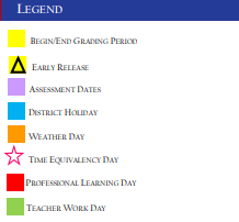 District School Academic Calendar Legend for Ringgold Middle School