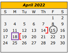 District School Academic Calendar for Cameron Co J J A E P for April 2022