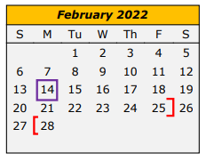 District School Academic Calendar for Rio Hondo Intermediate for February 2022
