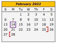 District School Academic Calendar for Cameron Co J J A E P for February 2022