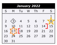 District School Academic Calendar for Cameron Co J J A E P for January 2022