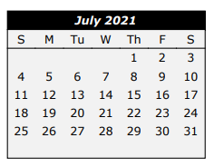 District School Academic Calendar for Cameron Co J J A E P for July 2021