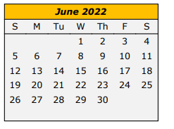 District School Academic Calendar for Rio Hondo Intermediate for June 2022