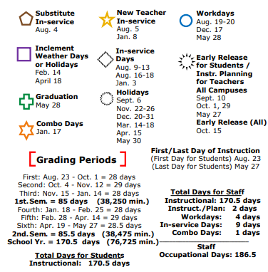 District School Academic Calendar Legend for Rio Hondo Elementary