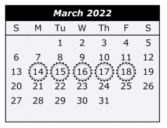 District School Academic Calendar for Cameron Co J J A E P for March 2022