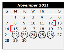 District School Academic Calendar for Rio Hondo Junior High for November 2021