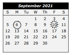 District School Academic Calendar for Cameron Co J J A E P for September 2021