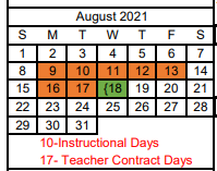 District School Academic Calendar for North Heights Alter for August 2021