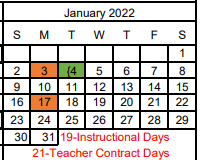 District School Academic Calendar for River Road Middle School for January 2022
