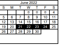 District School Academic Calendar for North Heights Alter for June 2022