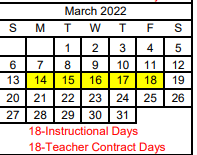District School Academic Calendar for River Road High School for March 2022