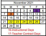 District School Academic Calendar for River Road Middle School for November 2021