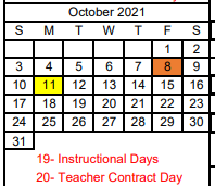 District School Academic Calendar for River Road High School for October 2021