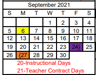 District School Academic Calendar for North Heights Alter for September 2021