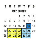 District School Academic Calendar for Riverside Unified Independent Study for December 2021