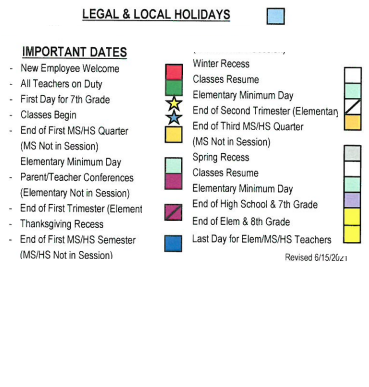 District School Academic Calendar Legend for Emerson Elementary