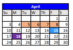 District School Academic Calendar for Robinson Primary for April 2022