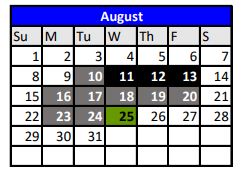 District School Academic Calendar for Robinson Primary for August 2021
