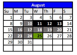 District School Academic Calendar for Challenge Academy for August 2021