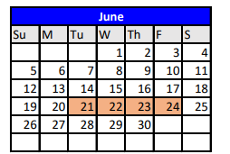 District School Academic Calendar for Robinson Intermediate for June 2022