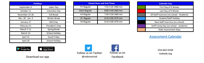 District School Academic Calendar Key for Challenge Academy