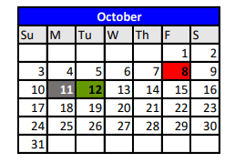 District School Academic Calendar for Robinson Intermediate for October 2021