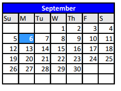 District School Academic Calendar for Robinson Primary for September 2021