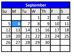 District School Academic Calendar for Challenge Academy for September 2021