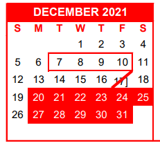 District School Academic Calendar for Academy For Excellence for December 2021