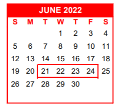 District School Academic Calendar for Nueces Co J J A E P for June 2022