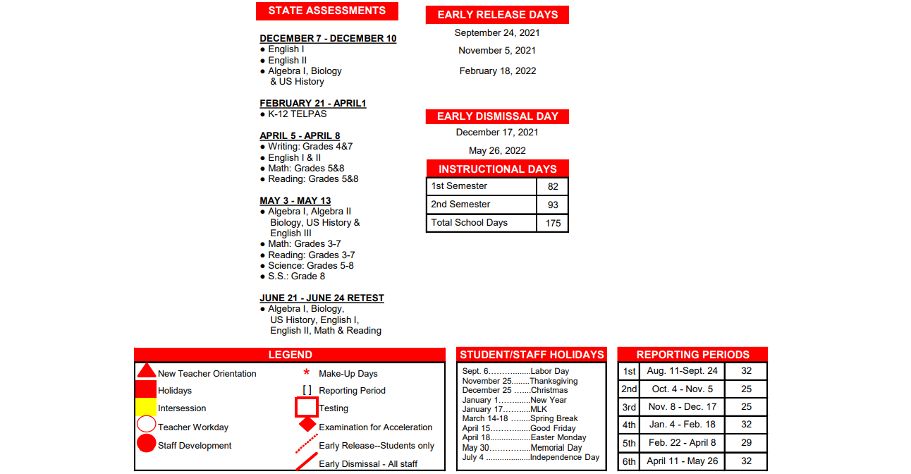 District School Academic Calendar Key for Martin El