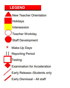 District School Academic Calendar Legend for Seale J H