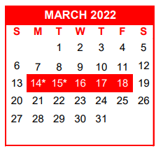 District School Academic Calendar for Academy For Excellence for March 2022