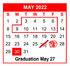 District School Academic Calendar for Nueces Co J J A E P for May 2022