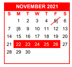 District School Academic Calendar for Academy For Excellence for November 2021