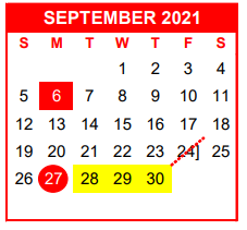 District School Academic Calendar for Academy For Excellence for September 2021