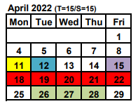 District School Academic Calendar for School Of The Arts for April 2022