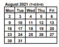 District School Academic Calendar for School 14-chester Dewey for August 2021