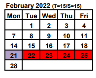 District School Academic Calendar for School 30-general Elwell S Otis for February 2022
