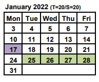 District School Academic Calendar for Sch Of Imaging & Information Tech At Edison for January 2022