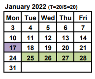 District School Academic Calendar for Intrntnl Finance & Econ Dev HS At Franklin for January 2022