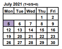 District School Academic Calendar for Sch Of Engineering & Manufacturing At Edison for July 2021