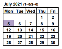 District School Academic Calendar for School Of The Arts for July 2021