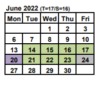 District School Academic Calendar for School 16-john Walton Spencer for June 2022