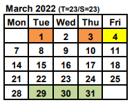 District School Academic Calendar for School 14-chester Dewey for March 2022