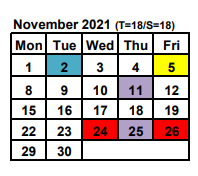 District School Academic Calendar for School  2-clara Barton for November 2021