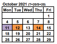 District School Academic Calendar for Intrntnl Finance & Econ Dev HS At Franklin for October 2021