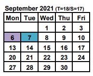 District School Academic Calendar for School Of The Arts for September 2021