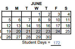 District School Academic Calendar for Rockdale Regional Juvenile Justice for June 2022